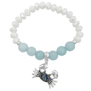 Stone & Glass Abalone Shell Crab Charm Stretch Bracelet
